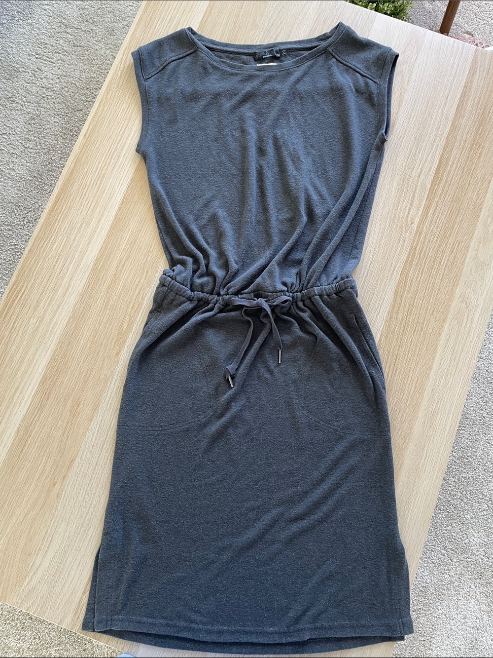 prAna Charcoal Sleeveless Drawstring Midi Dress. - Picture 2 of 4